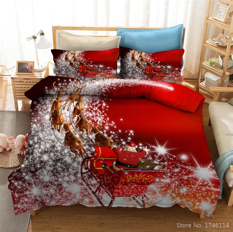 

3D Printed Christmas Bedding Set Santa Claus Gift Duvet Cover Set Quilt Cover Pillowcase Home Textile Twin Full Queen King Size