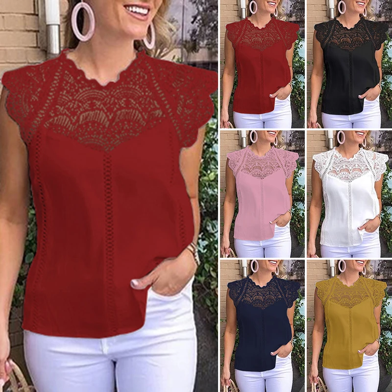 VONDA 2021 женская блузка Туника пикантная кружевная рубашка без рукавов Офисная