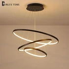 Современная светодиодная подвесная люстра Ring Circle, светильник для гостиной, спальни, столовой, фойе, комнатное освещение, черные осветительные приборы