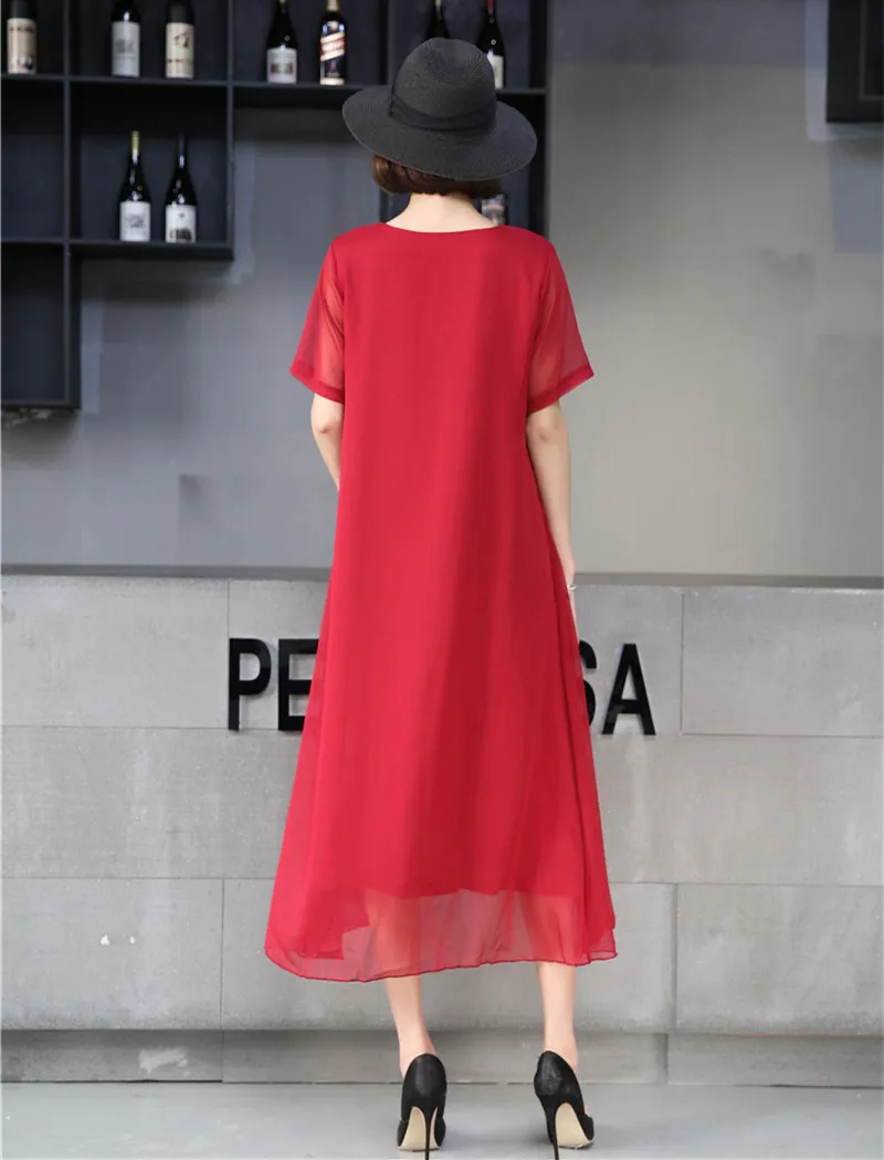 Новинка 2020 красные летние платья Повседневное платье с вышивкой ложное из двух