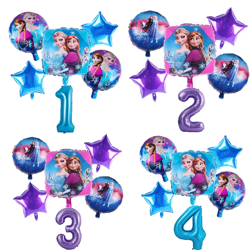 

6pcs/set Disney Princess Frozen Party Supplies Aluminum Foil Number Balloons Birthday Party Decoration Baby Shower Girls Gifts