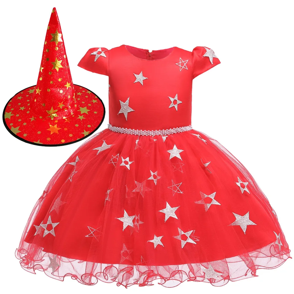 

2020 New Fantasy Witch Dress With Hat 2PCS Children Halloween Cosplay Party For Girls Witch stage Dresses Costume Kids Clothing