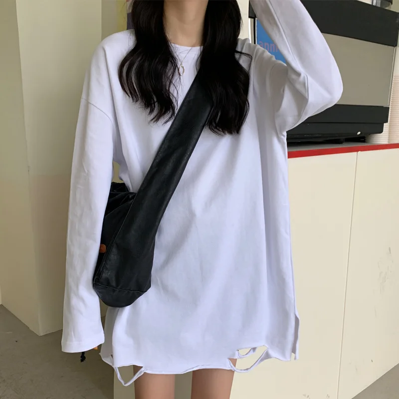 Женская футболка с длинным рукавом и круглым вырезом свободного покроя | одежда