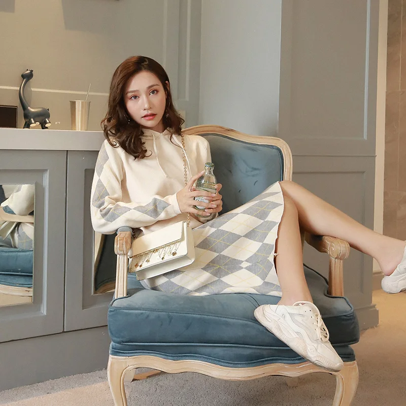 Осень и зима Новый Модный женский костюм свитер юбка из двух частей|Спортивные