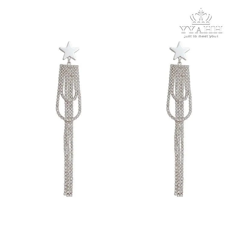 

Korean Version of The Cold Wind Super Flash Star Earrings, Long Exaggerated Tassel Earrings Female