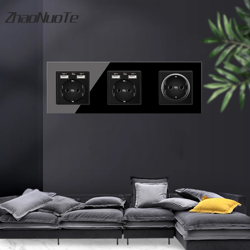 Настенная электрическая розетка со стеклянной панелью немецкая Европейская с