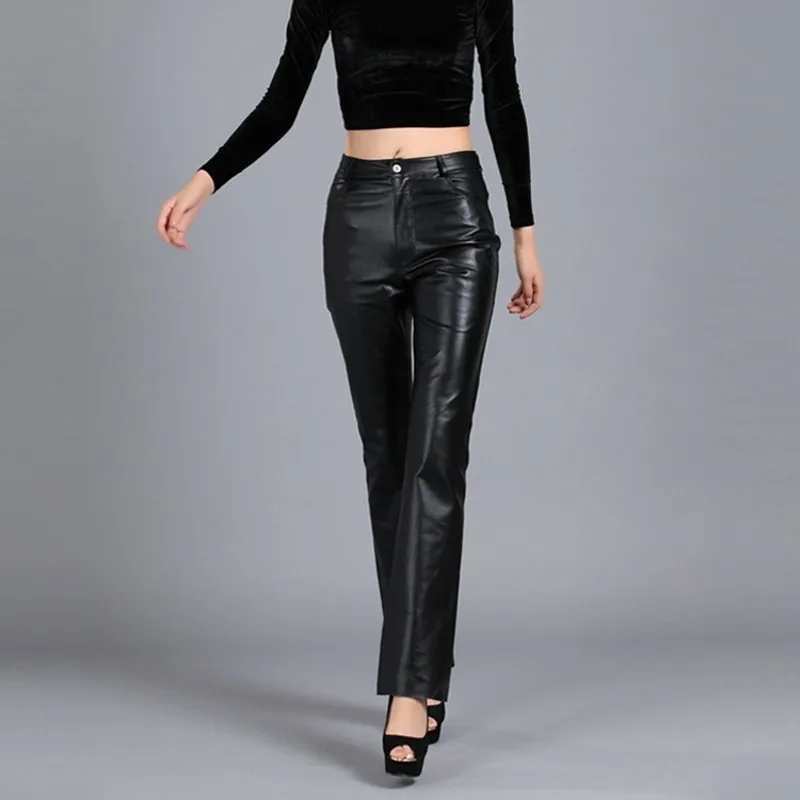 Новинка 2020 элегантные женские облегающие брюки из натуральной кожи размера плюс