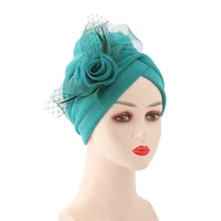hanxi vintage european turban bonnet luxury mesh knot flower hat for women muslim hijab headwear