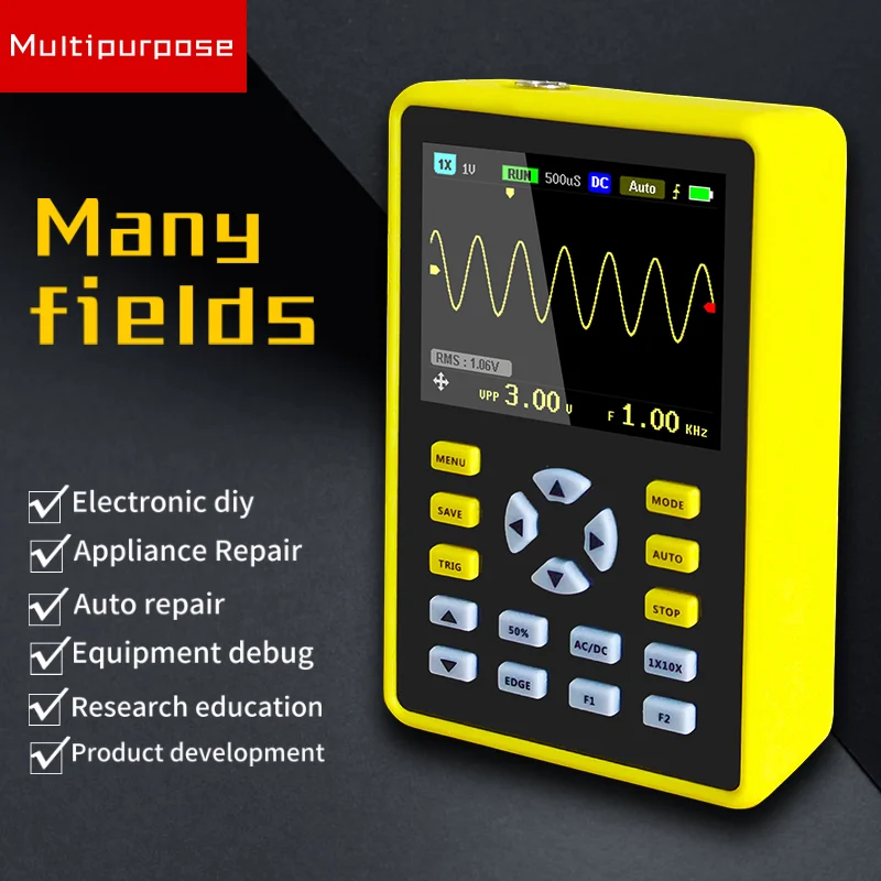 Cleqee 6012 Handheld Digital Oscilloscope 500MS/s Sampling Rate 100MHz Analog Bandwidth Support Waveform Storage 2.4 inch Screen |