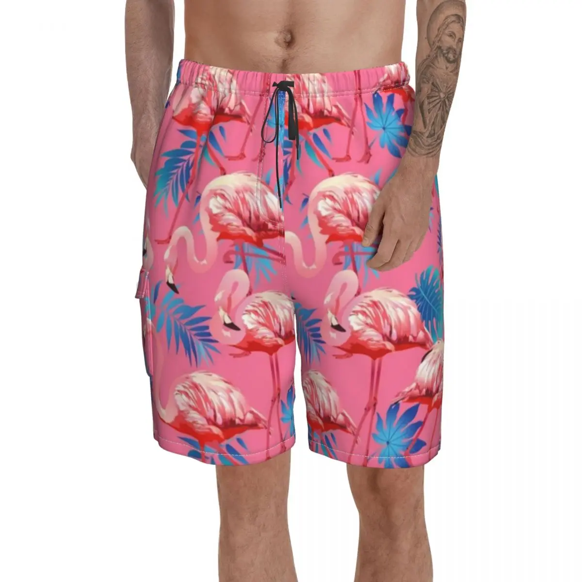 Flamingo Board Shorts Polyester Swimming Trunks Bathing Funny Men Swim Trunks