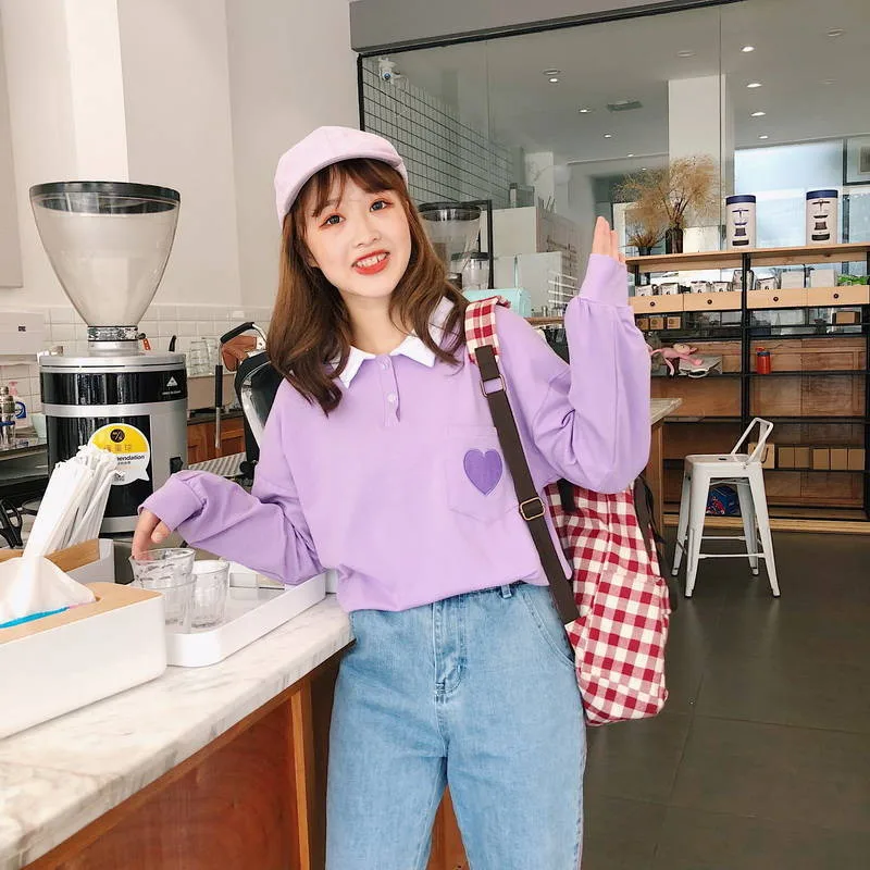Весенние женские толстовки с капюшоном с длинным рукавом Kawaii Boyfriend style, осенняя уличная Толстовка Харадзюку с милым принтом сердца, Женская толстовка