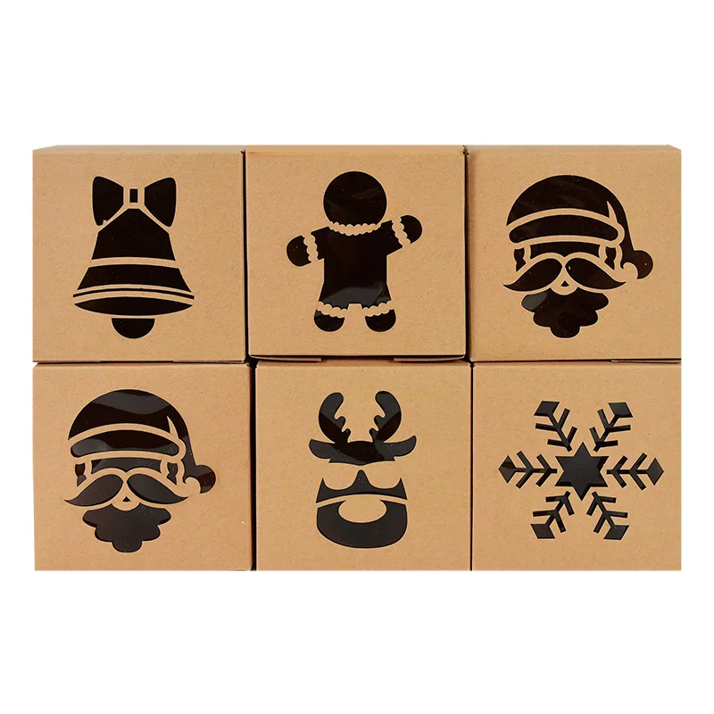 

5Pcs Christmas Favor Gift Box Kraft Paper Cookies Candy Hollow Snowman Snowflakes Santa Claus Boxes Navidad Noel Packaging Box