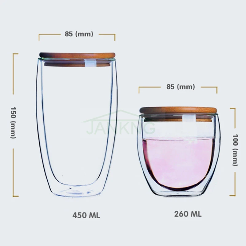 

Heat-resistant Cup Cover Clean Mug Glass with Bamboo Coffee Double Wall Tea Glass Transparent Creative Handmade Drinkware