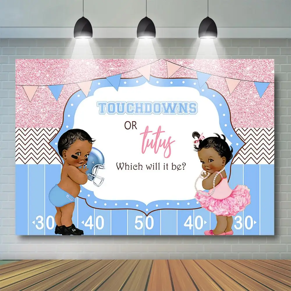 Mocsicka Touchdowns or Tutus Gender Reveal Backdrop Blue Pink Boy Girl Photography Background Baby Shower Party Banner