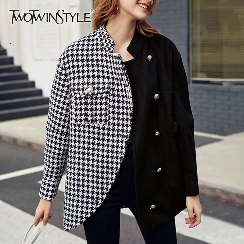 Женская твидовая куртка TWOTWINSTYLE повседневная Асимметричная с отложным