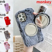 luxury diamond mirror phone stand case for iphone 13 12 11 pro max se 2020 xs x xr 6s 7 8 plus 5s 4 fluffy plush soft back cover