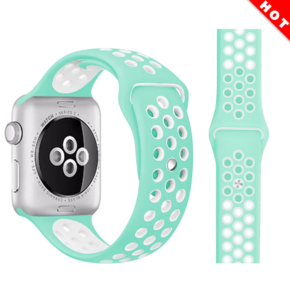 Модный спортивный силиконовый ремешок для часов apple watch 42 мм, 38 мм, 40 мм, 44 мм, браслет Nike+ Iwatch series 5/4/3/2/1 - Цвет ремешка: Mint green  white
