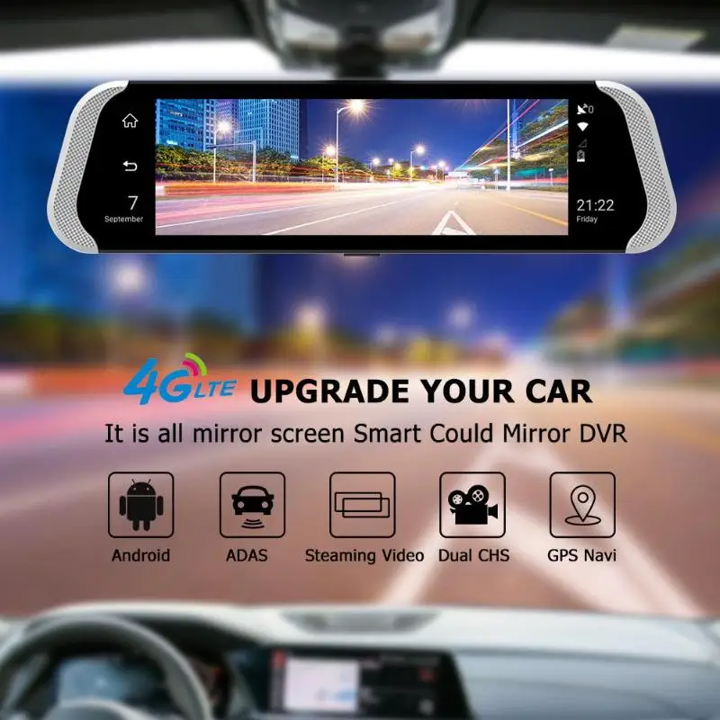 10 Inch 4g Car Rearview Mirror Dvr Camera Dual Lens Android 5.1 Dash Cam App Adas Warning Bluetooth G-Sensor | Автомобили и