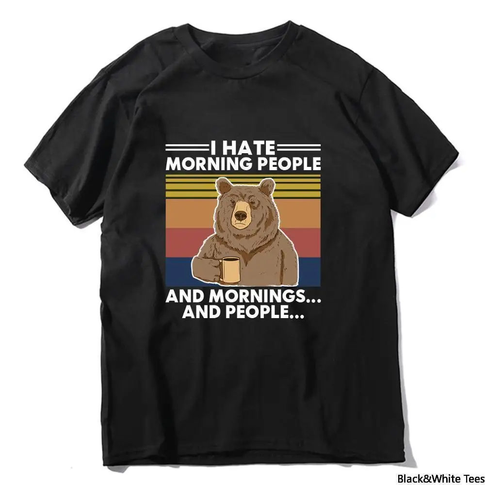 

Camping Bear I Hate Morning People and Mornings and People Vintage Neck Summer Men's T-Shirt Humor Gift women Top tee 5XL