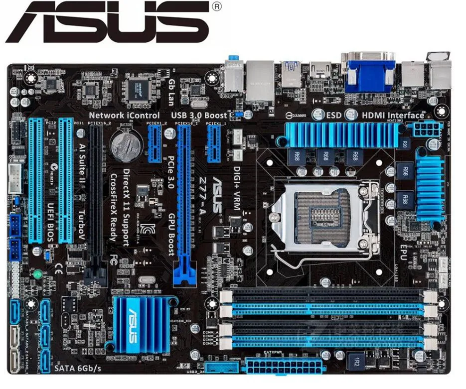 Asus Z77-A Настольный вентилятор используется материнская плата LGA 1155 DDR3 USB2.0 USB3.0 32 ГБ для I3 I5 I7 22/32nm Z77 Материнские платы