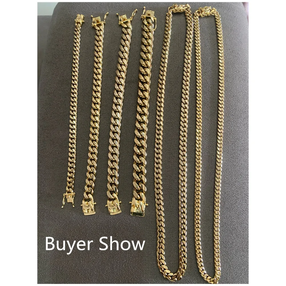 

8/10/12/14/16/18mm Boys 18k Gold Curb Cuban Link Miami Chain Top Quality Stainless Steel Necklace for Men Choker Accessory