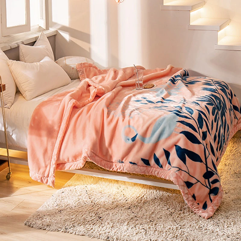 

Winter Warm Blankets For Beds Double Layer Reactive Printed Single Double Faux Fur Mink Throw Soft Fluffy Thick Raschel Blankets