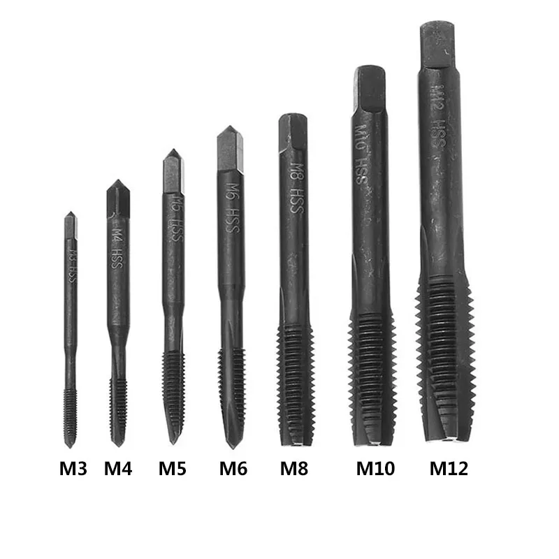 

7pcs M3-M12 HSS Nitriding Coated Screw Thread Tap Set Machine Thread Tap Drill