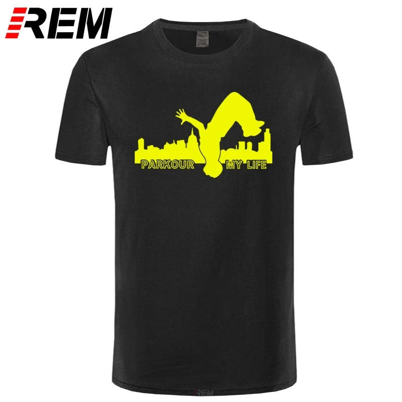 

REM Hip Hop New Fashion Men T Shirt Parkour my life City Print T-shirt High Quality Colors 100% Cotton Comfortable Tops Tee