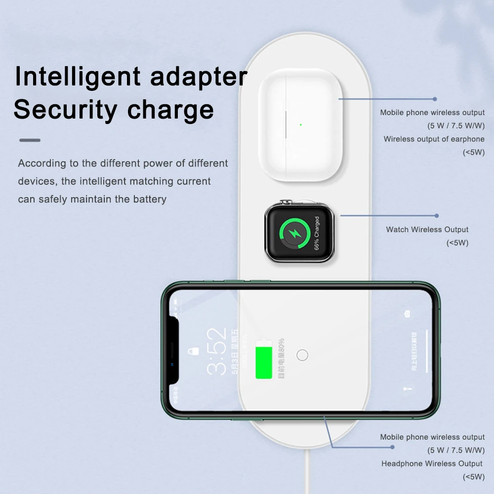 

3 In 1 20W Wireless Charger Station Stand Pad LED Wirless Charger for IPhone Apple Watch Airpods Charging Dock Stand