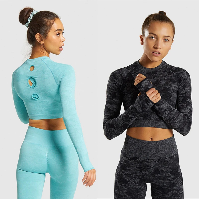 Камуфляжный бесшовный комплект для йоги спортивная одежда Женский из двух