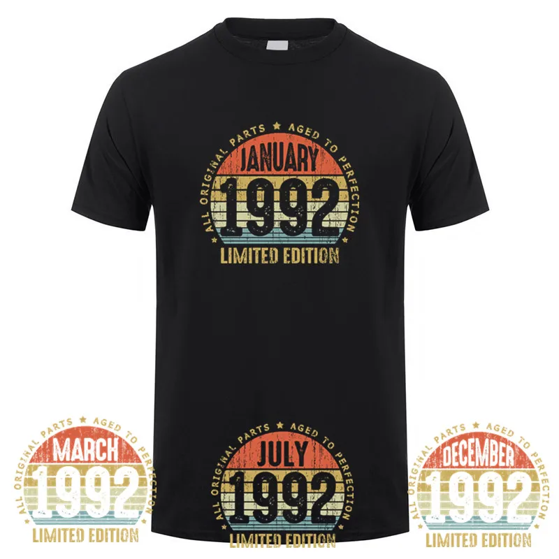 Сделано в январе 1992 года футболка сентябрь Ноябрьский месяц топы с коротким