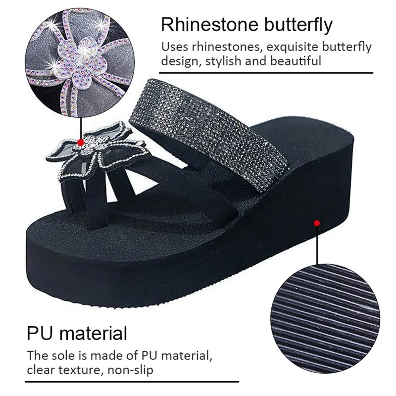 

Butterfly Shoes2021 Women Slippers Summer Fashion Rhinestone Flat Bohemian Casual Sandals Breathable Beach Shoes Wedges Slippers