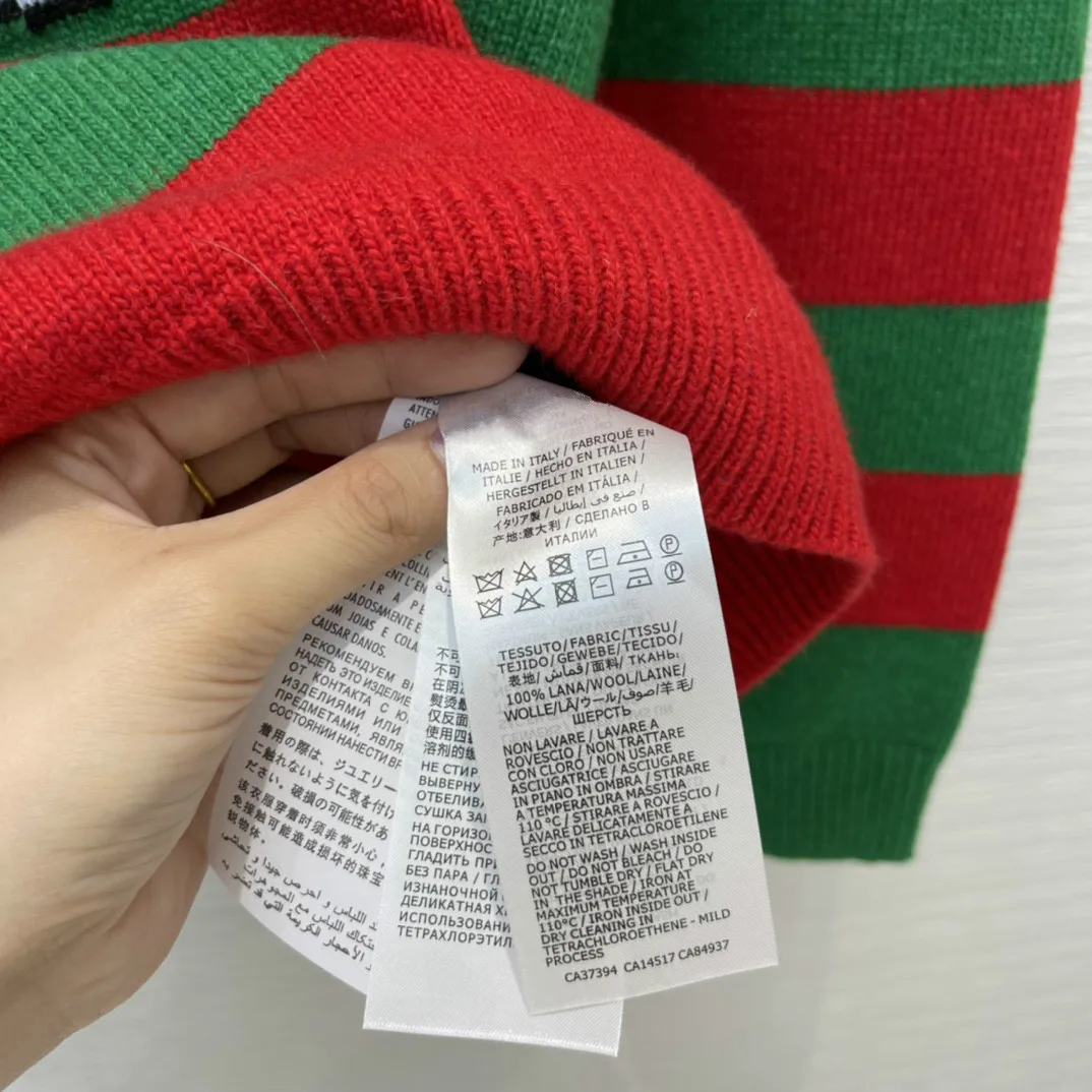 

High-end Brand Women Sweaters 2021 New O-neck Long Sleeve Chic Striped Pullovers Trend Embroidery Bear 100% Wool Loose Sweaters