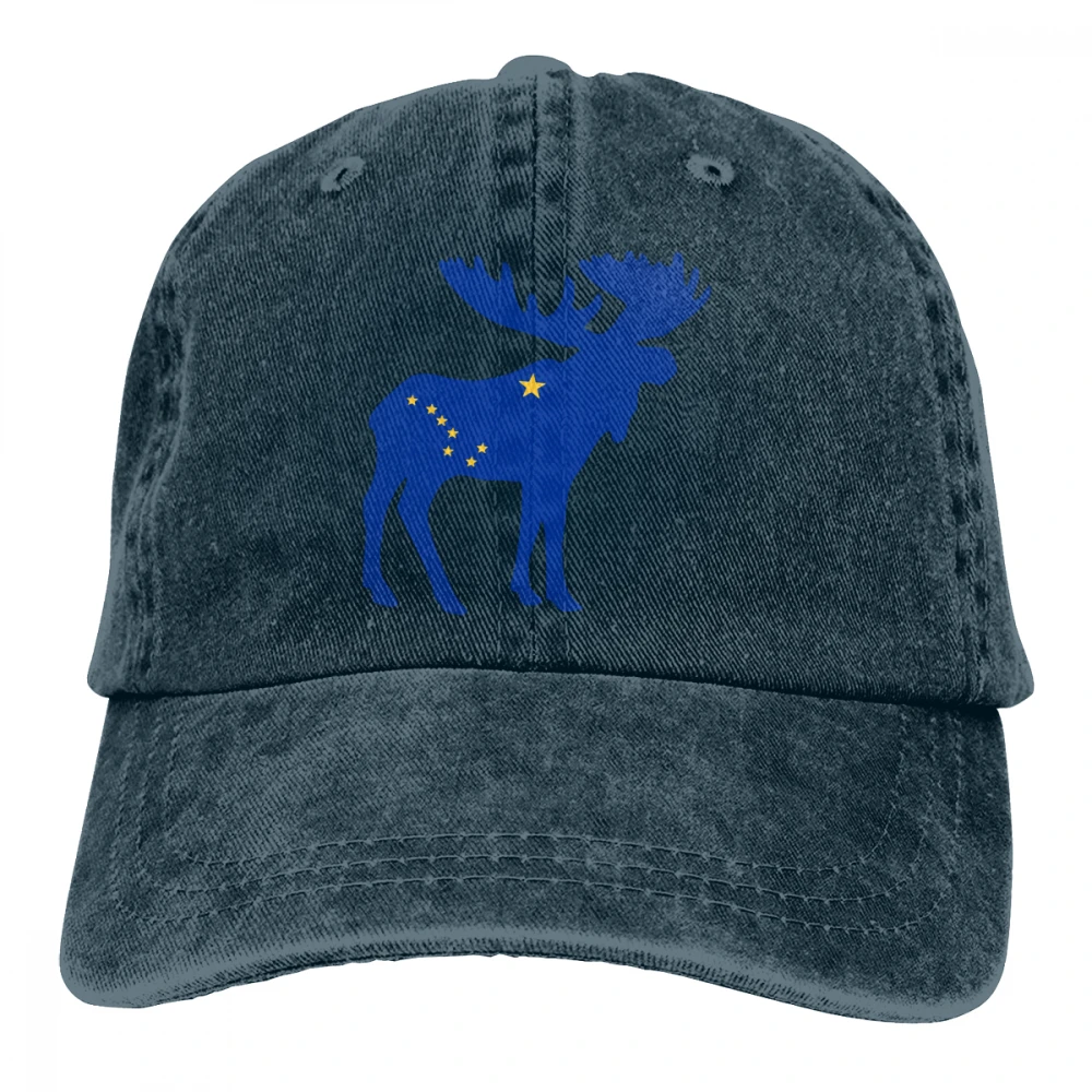 Флаг Аляски Moose Casquette натуральный унисекс Мужские Женские джинсовые бейсболка с ремешком кепки Регулируемый Гольф папа шляпа - Цвет: Тёмно-синий