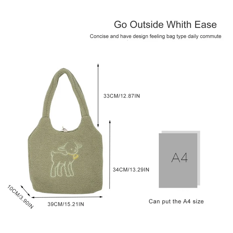 

Women Lamb Like Fabric Shoulder Tote Bag Canvas Fluffy Fur Bear Handbags Large Capacity Soft Shopping Bags Girls Cute School Bag