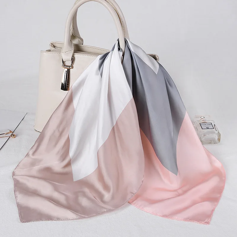 70*70CM Solid Silk Square Neck Scarf Women's Foulard Hair Band Neckerchief Head Scarves Bandana Shawls Lady Wraps Pashmina - купить по