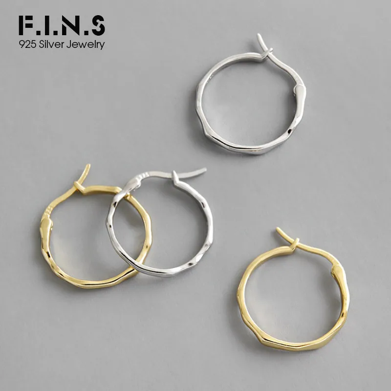 Корейские двухцветные серьги кольца F.I.N.S из стерлингового серебра 925 пробы