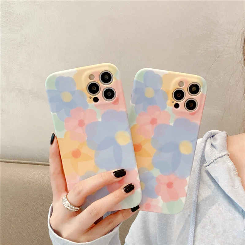 Cute Colorful Flowers Phone Case For iPhone 13 Pro Max 12 Mini 11 X XS XR 7 8 Plus SE 2020 Fashion Floral Soft Shockproof Cover
