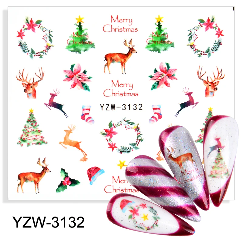 Рождественский набор наклеек для ногтей Снежинка Цветок лося ноготь переводная