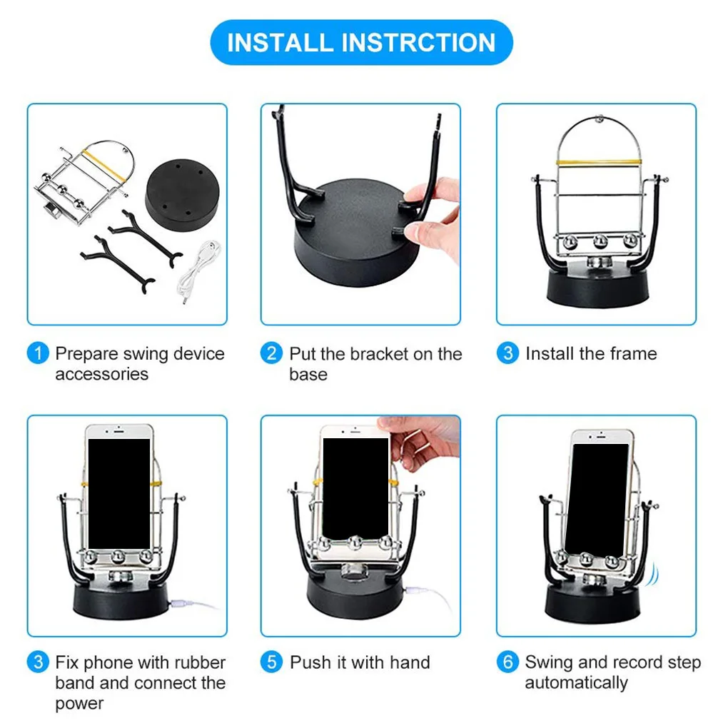 Stop Motion Stand Shaker Mobile Phone Wiggle Device Automatic Phone Swing Motion Step Increasing Shake Pedometer Holder
