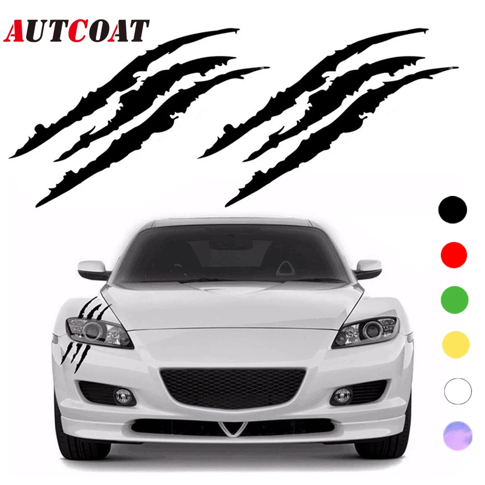 

AUTCOAT 2Pcs Monster Claw Marks Headlight Car Sticker Stripes Scratch Decal Vinyl for Sports Cars SUV Truck Window Motorcycles