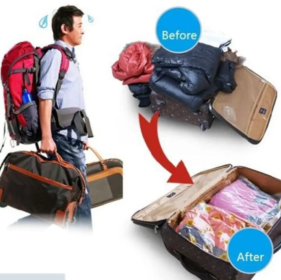 5pcs/lot Vacuum Bags For Clothes Luggage Organizer Clothing Storage Bag Transparent Large Compressed Zip Lock Plastic | Дом и сад