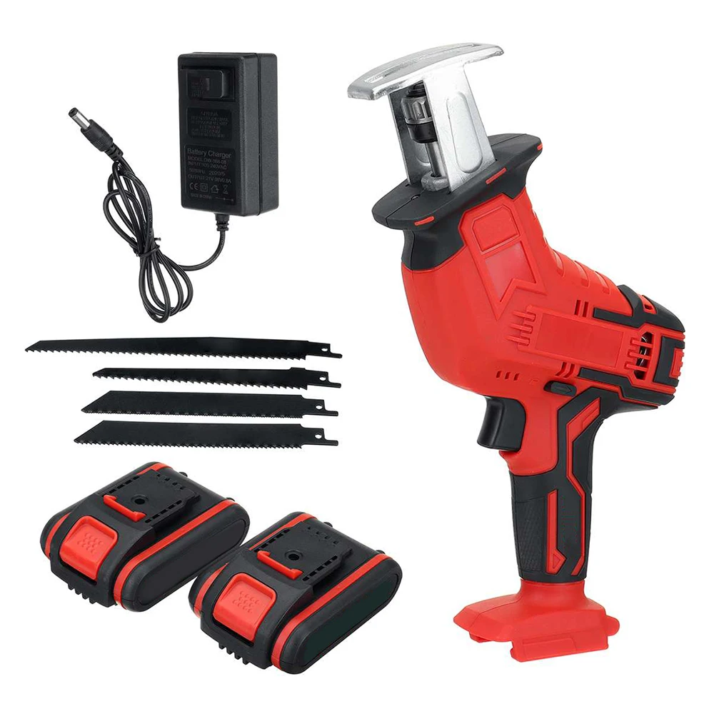 Cordless Reciprocating Saw 220V Portable Handheld Electric Saw Home Garden Metal Wood Cutting Tool with 2 Lithium Battery