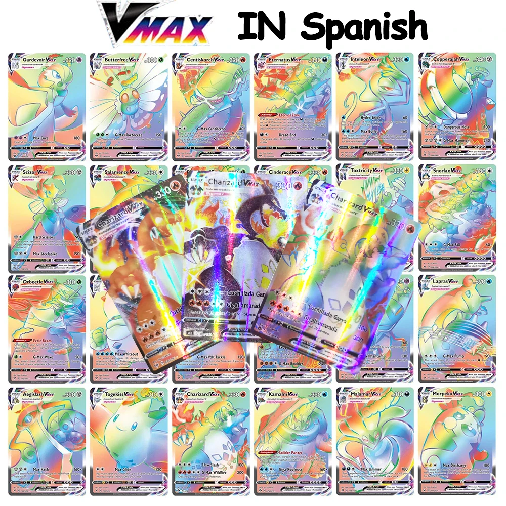 Cartas de Pok&eacute;mon en Espa&ntilde;ol para ni&ntilde;os, juego de cartas hologr&aacute;ficas VMAX, juguete Espa&ntilde;ol para ni&ntilde;os, novedad de 2021-0