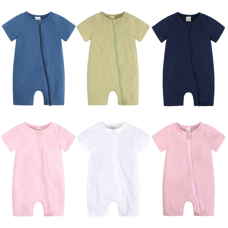 

Aidolla Summer Solid Zip Short Sleeves Romper for 0-2Y Newborn Baby Boys Girls Infant Toddler Cotton Jumpsuit