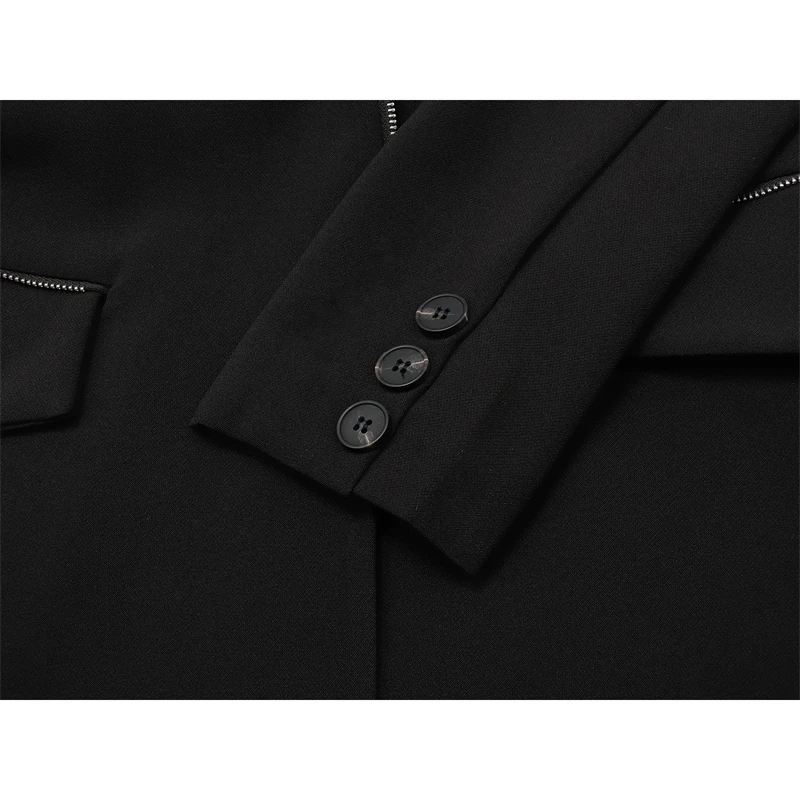 Женский Повседневный Блейзер на молнии черный свободный пиджак с длинным