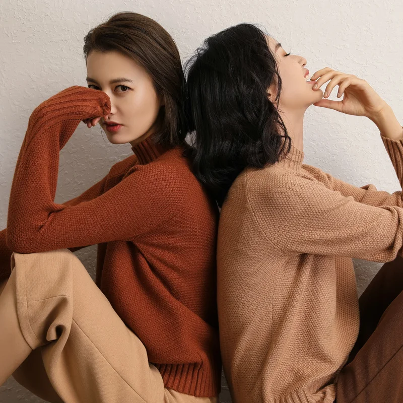 Новинка 2019 кашемировый свитер женская одежда с длинными рукавами и полувысоким