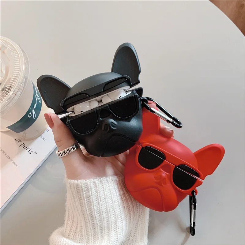Чехол для AirPods Pro с 3D черным бульдогом мультяшный Мягкий силиконовый чехол