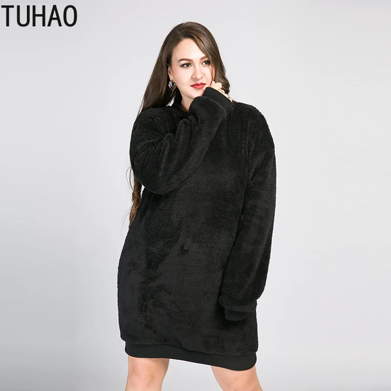 

TUHAO осенне-зимнее женское теплое платье большого размера 8XL 7XL 6XL уличная одежда стиль черные повседневные свободные женские флисовые платья WM14