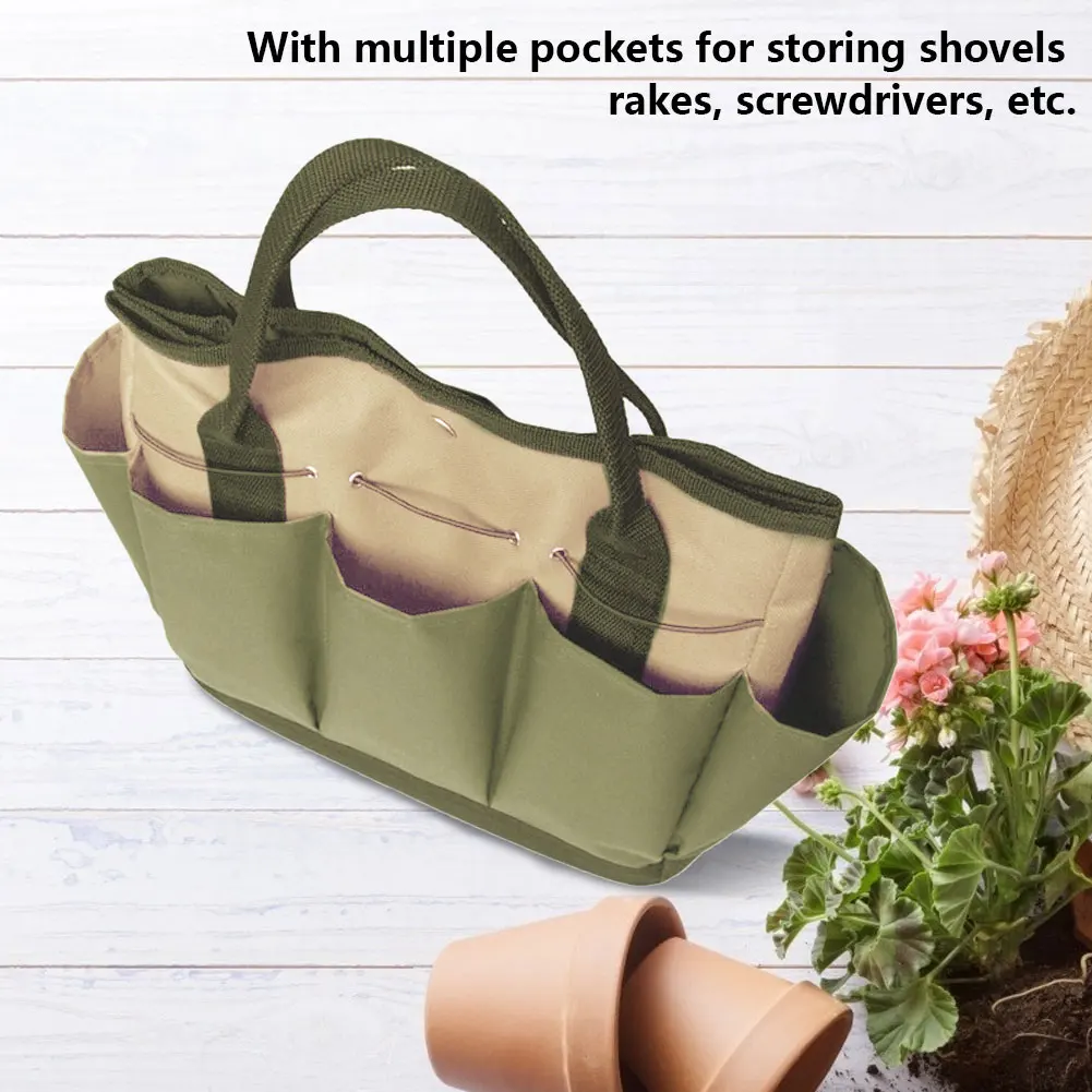 

Multi-Pocket Gardening Tool Storage Bag Oxford Cloth Push Button Handbag Shovels Rakes Garden Accessories Organizer Tote
